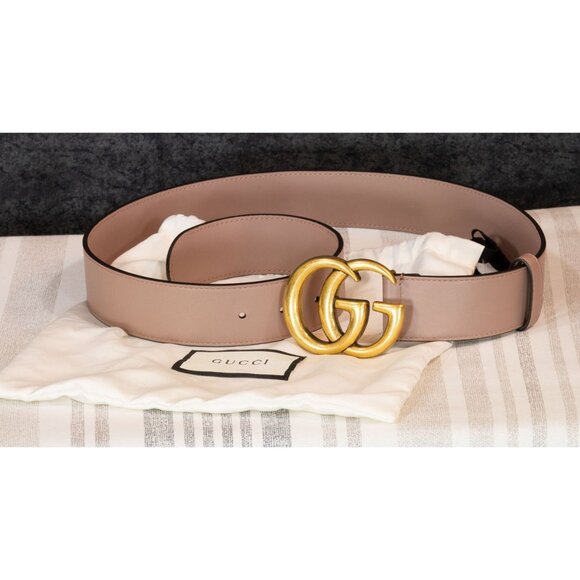 GUCCI GG MARMONT CALFSKIN LEATHER BELT IN DUST/PORCELAIN PINK SIZE 32/80 - Picture 2 of 4